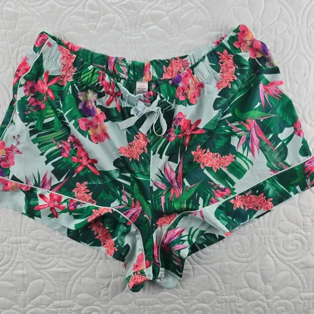 Victoria’s Secret Satin Sleep Shorts Tropical Floral Pajama Lounge Shorts Large